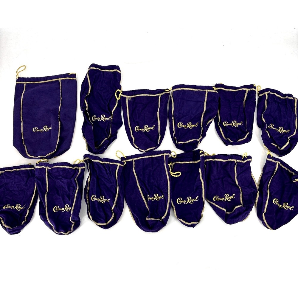 Lot of 13‎ Purple Crown Royal Drawstring Bags 11 Small / 1 Med / 1 Large Bag